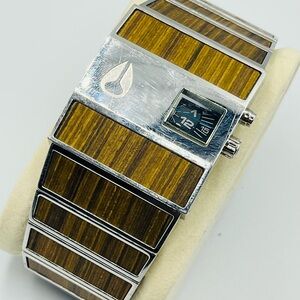 Silver and Wood Digital Watch
